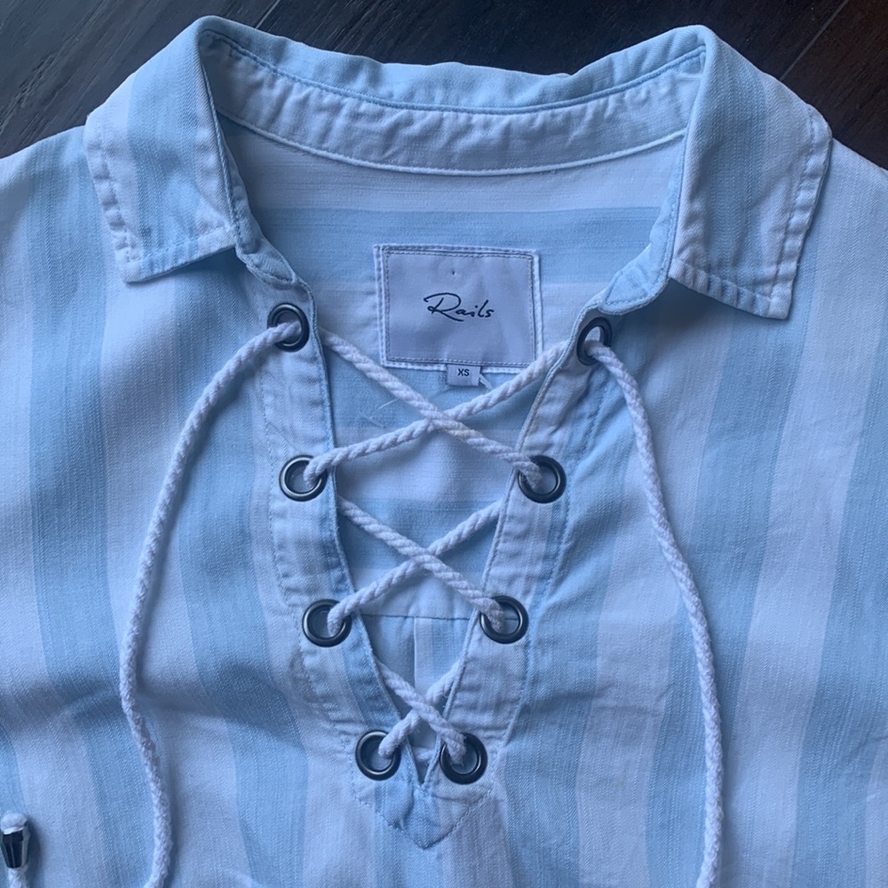 Rails Uli Block Stripe Shirt, Size Xs, Light Blue… - image 4